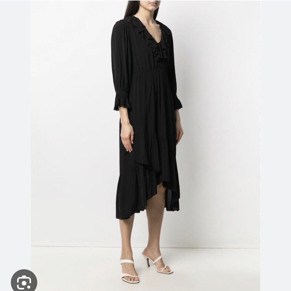 BA&SH Rym Asymmetrical Midi Dress - Black_Small (1) - Picture 1 of 7